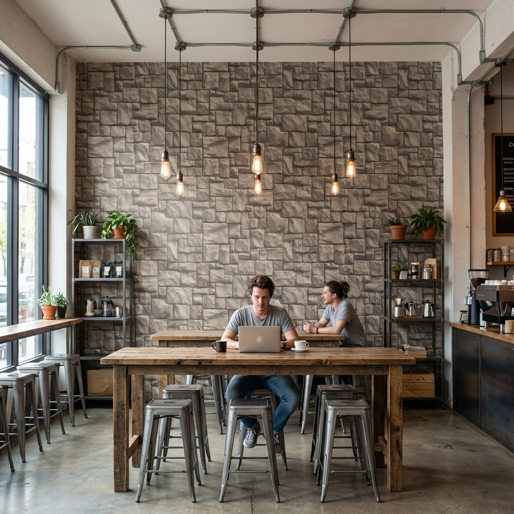 Stone Texture Wallpaper Brown Rustic Removable Wall Decor