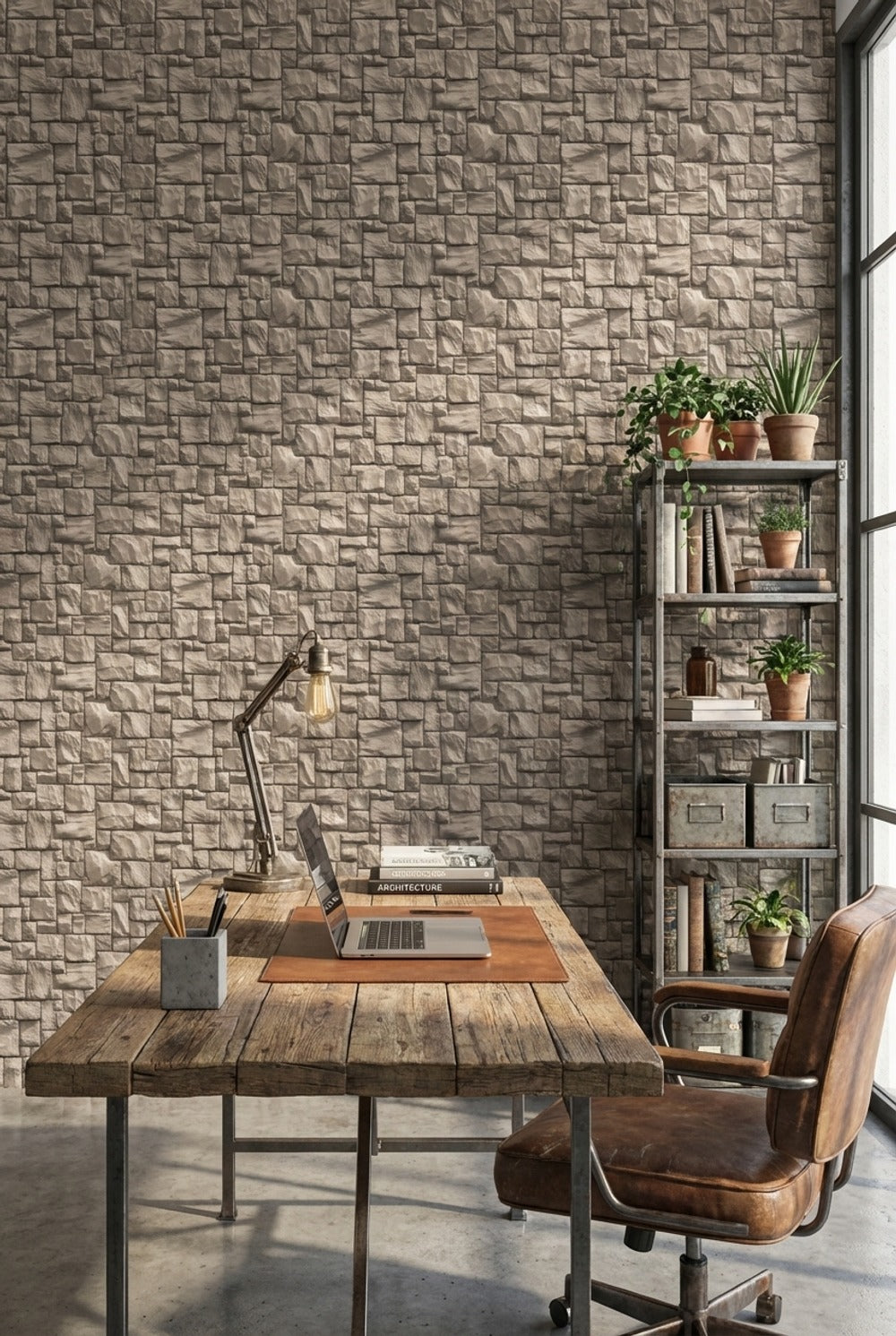 Stone Texture Wallpaper Brown Rustic Removable Wall Decor
