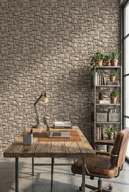 Stone Texture Wallpaper Brown Rustic Removable Wall Decor