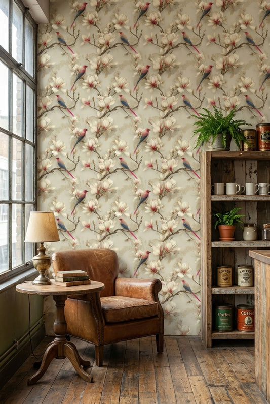 Floral Wallpaper Birds Vintage Decorative Mural