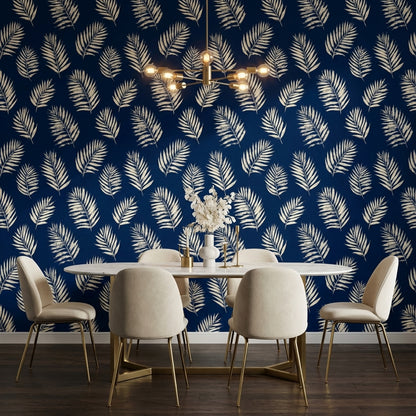 Palm Leaves Wallpaper Navy Tropical Removable Wall Decor