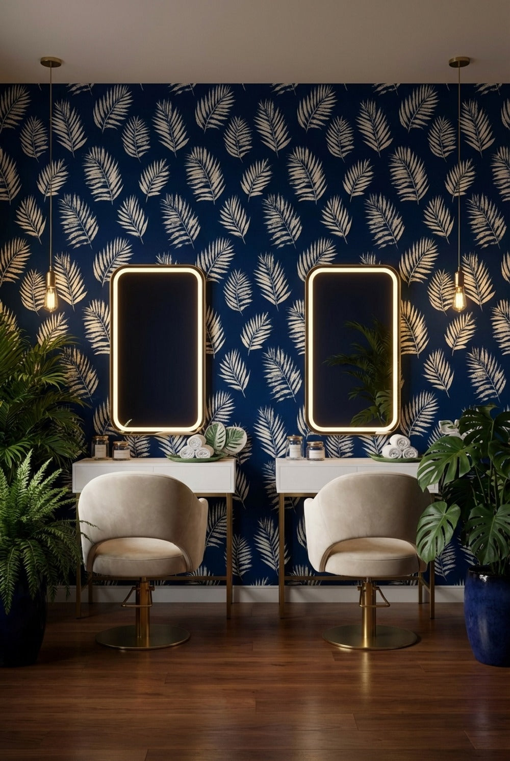 Palm Leaves Wallpaper Navy Tropical Removable Wall Decor