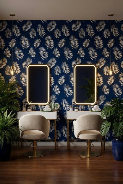 Palm Leaves Wallpaper Navy Tropical Removable Wall Decor