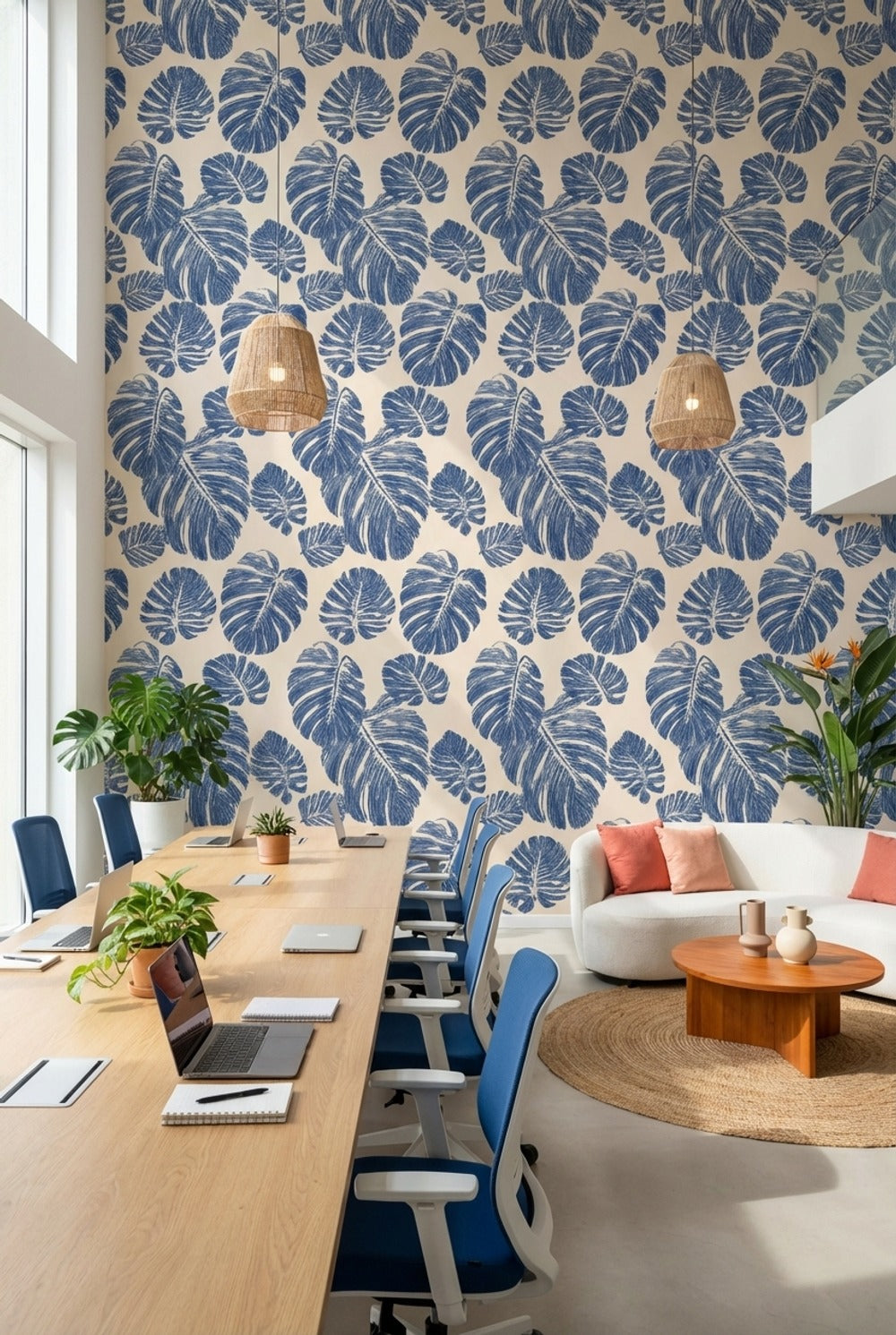 Floral Wallpaper Leaves Removable Blue Wall Mural
