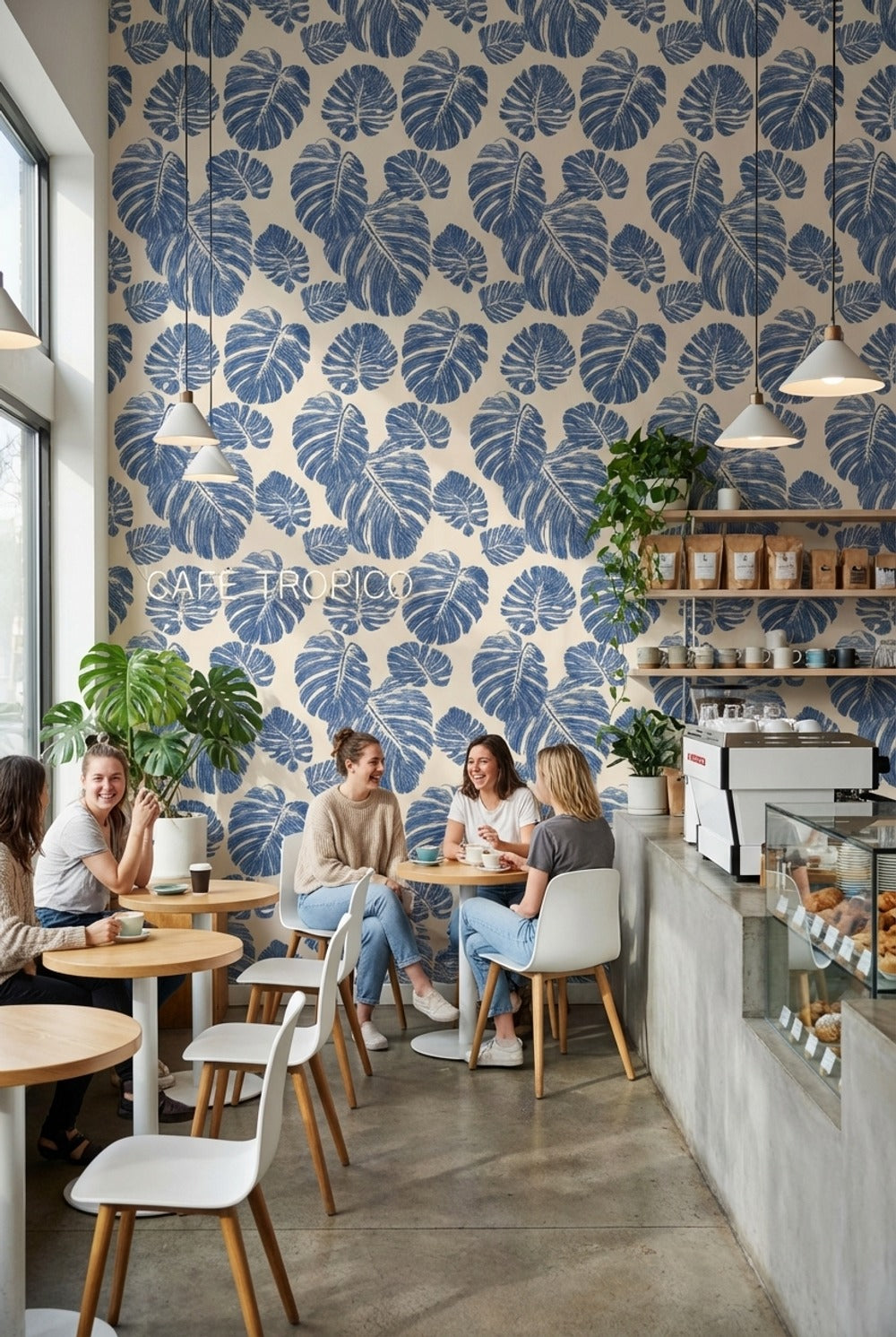 Floral Wallpaper Leaves Removable Blue Wall Mural