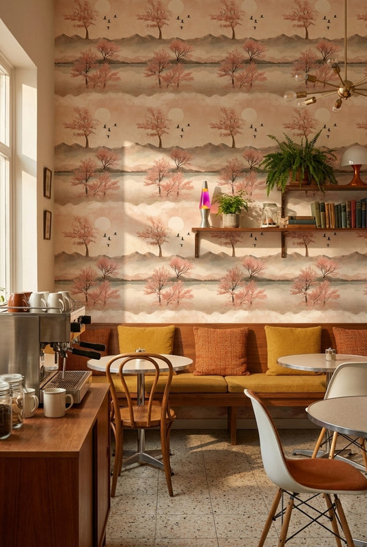Cherry Blossoms Wallpaper Birds Removable Mountains Wall Mural
