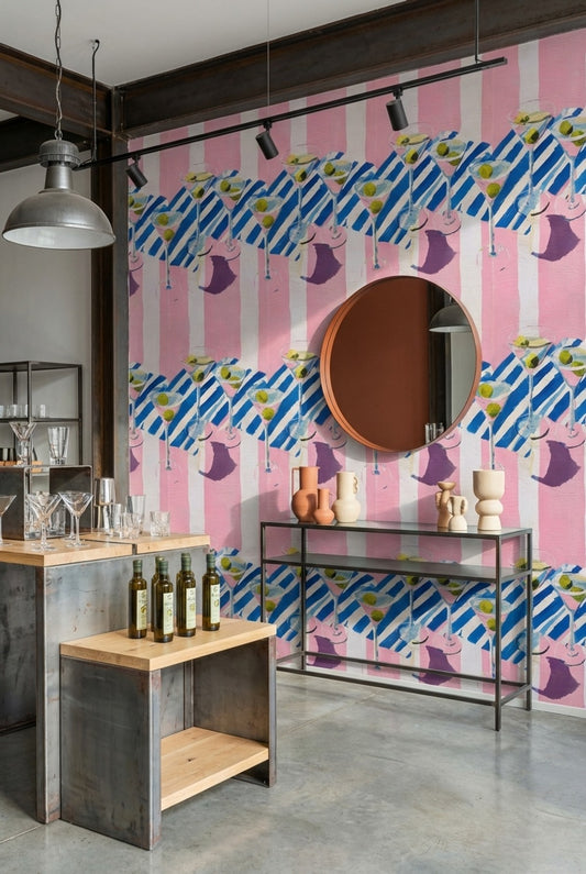 Striped Wallpaper Martini Contemporary Removable Wall Decor