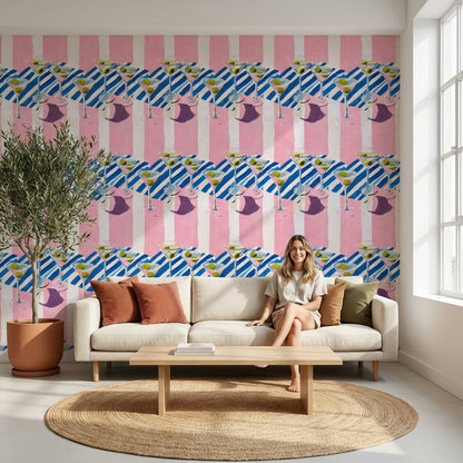 Striped Wallpaper Martini Contemporary Removable Wall Decor