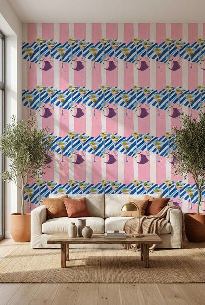 Striped Wallpaper Martini Contemporary Removable Wall Decor