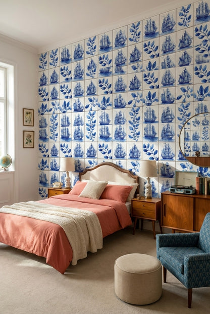 White Background Wallpaper Vintage Removable Nautical Wall Mural
