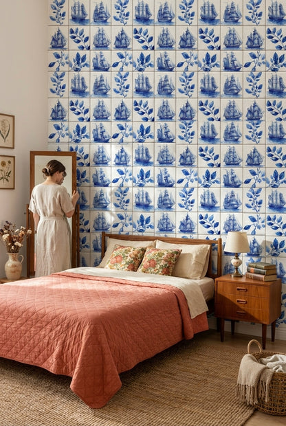White Background Wallpaper Vintage Removable Nautical Wall Mural