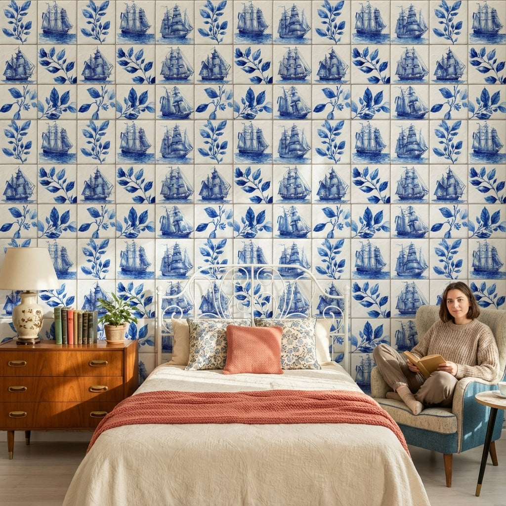 White Background Wallpaper Vintage Removable Nautical Wall Mural