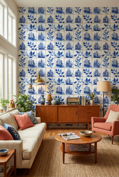 White Background Wallpaper Vintage Removable Nautical Wall Mural