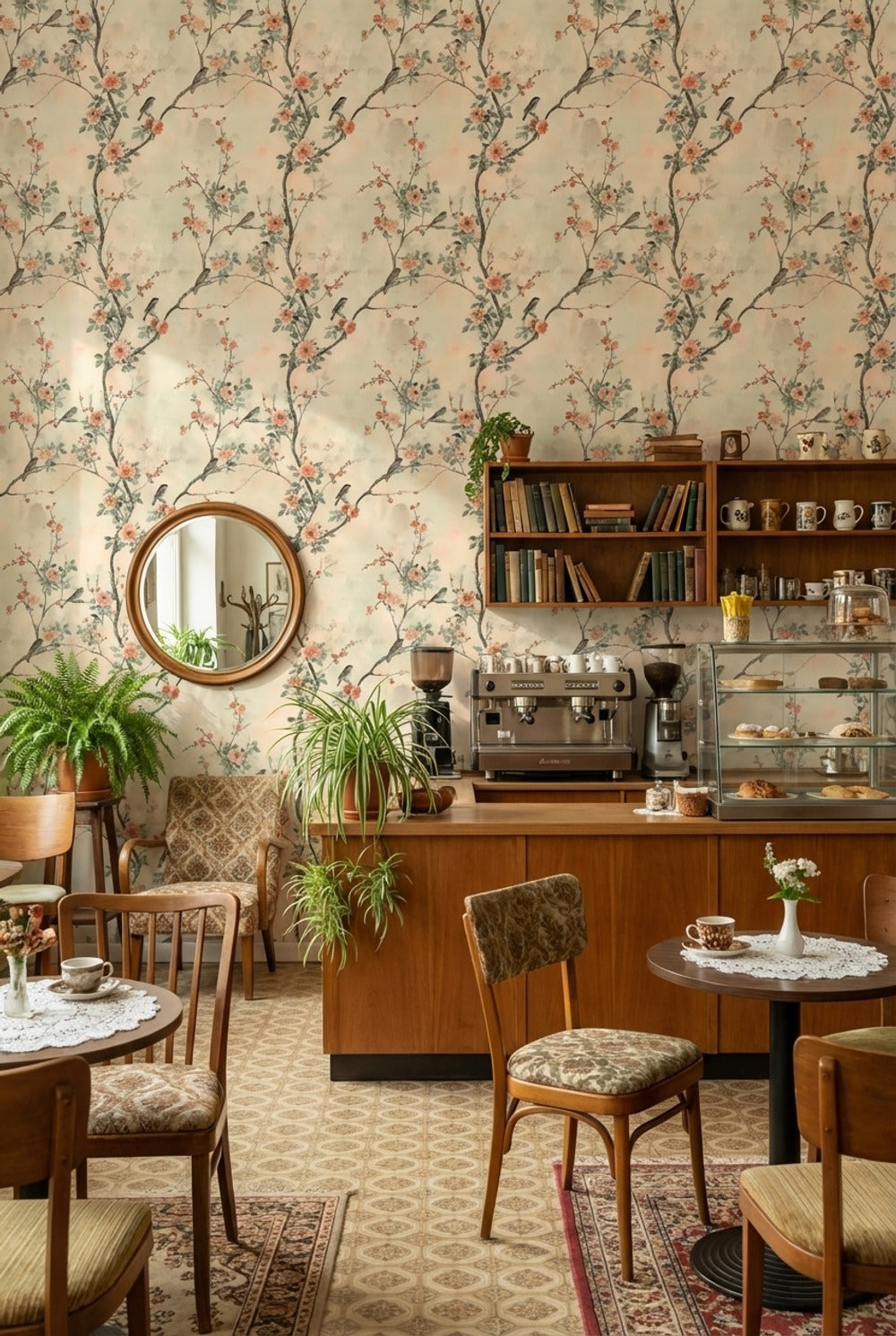 Floral Wallpaper Birds Mural Traditional Wall Decor