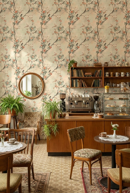 Floral Wallpaper Birds Mural Traditional Wall Decor