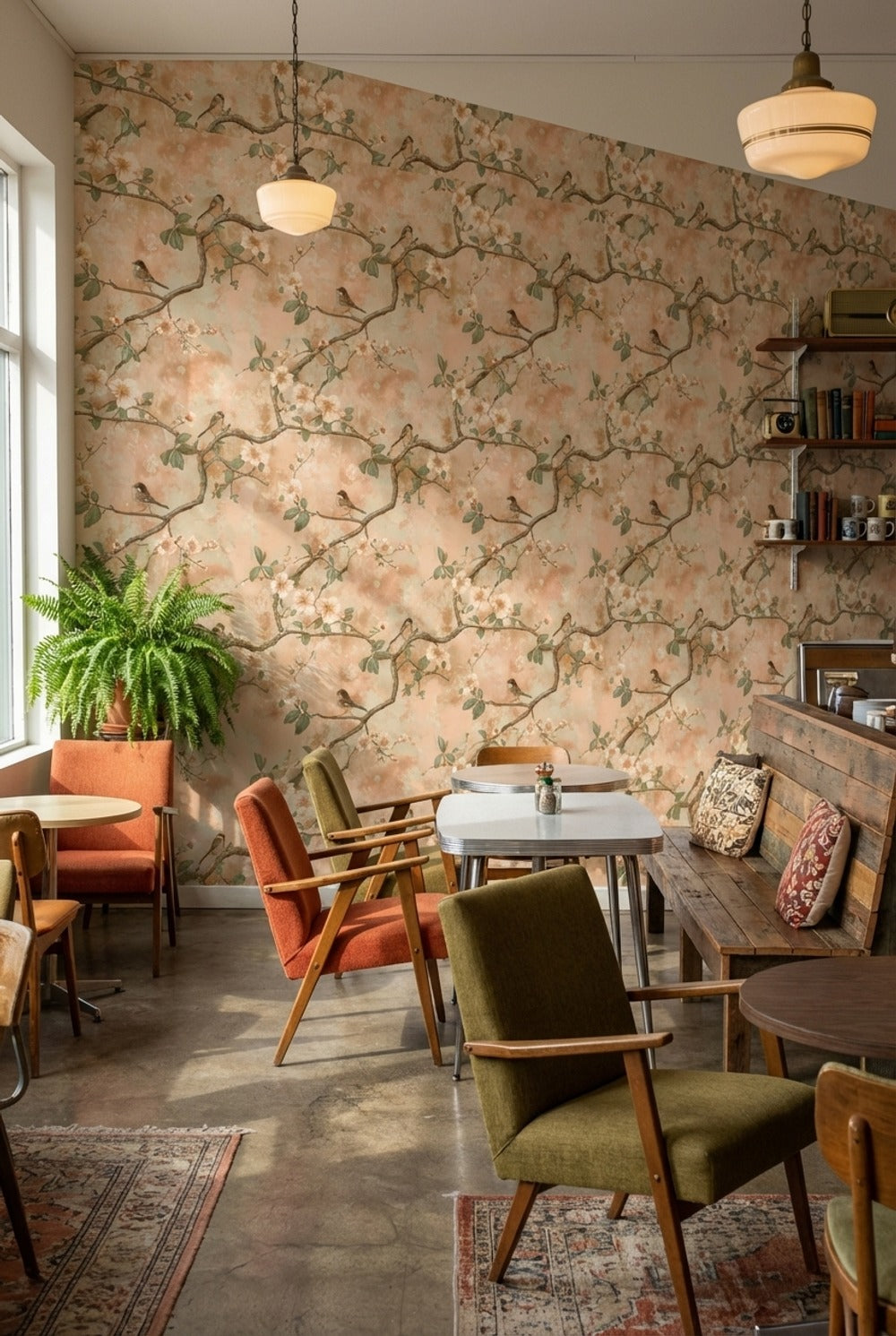 Floral Wallpaper Birds Branches Removable Wall Decor