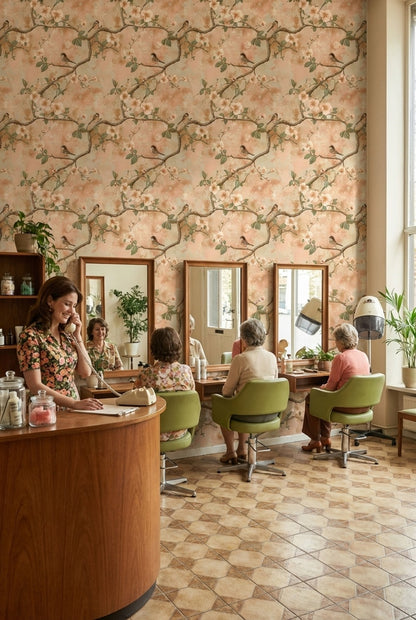 Floral Wallpaper Birds Branches Removable Wall Decor