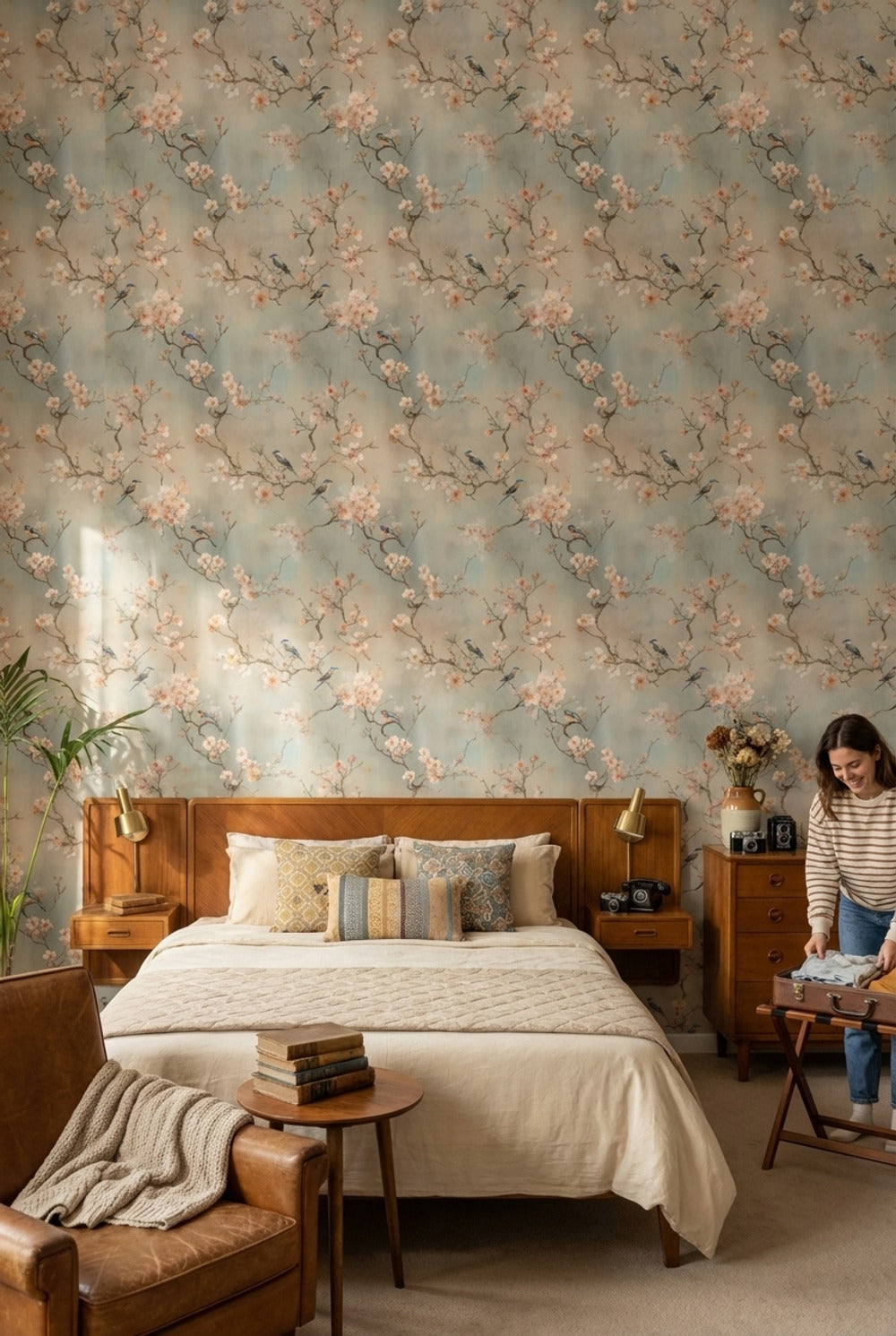 Floral Wallpaper Birds Vintage Wall Mural