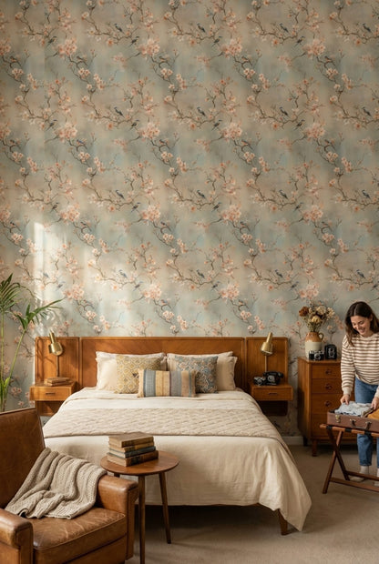 Floral Wallpaper Birds Vintage Wall Mural