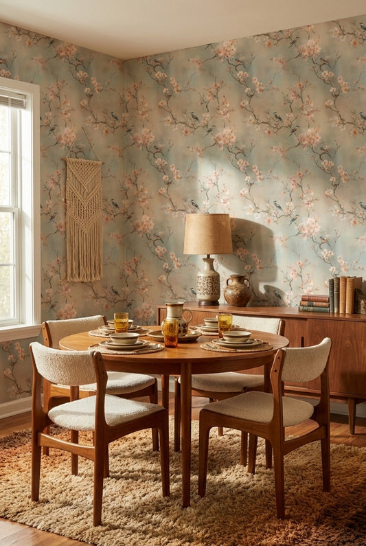 Floral Wallpaper Birds Vintage Wall Mural