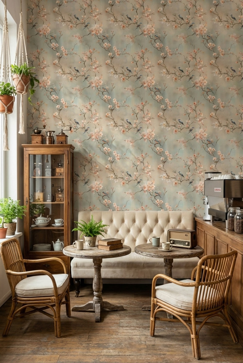 Floral Wallpaper Birds Vintage Wall Mural