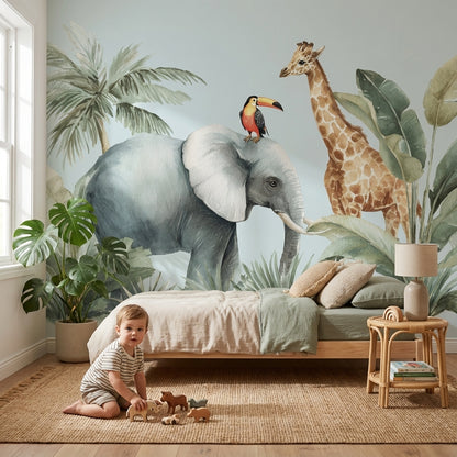 Jungle Wallpaper Elephant Removable Giraffe Wall Mural