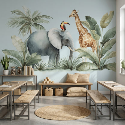Jungle Wallpaper Elephant Removable Giraffe Wall Mural
