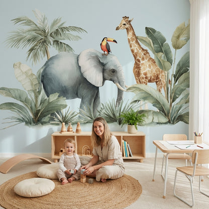 Jungle Wallpaper Elephant Removable Giraffe Wall Mural