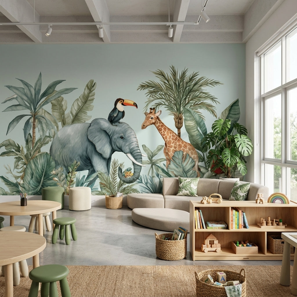 Jungle Wallpaper Animals Tropical Removable Wall Decor