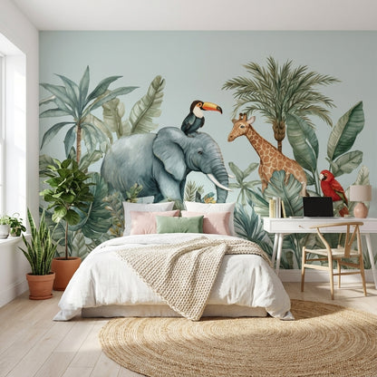Jungle Wallpaper Animals Tropical Removable Wall Decor