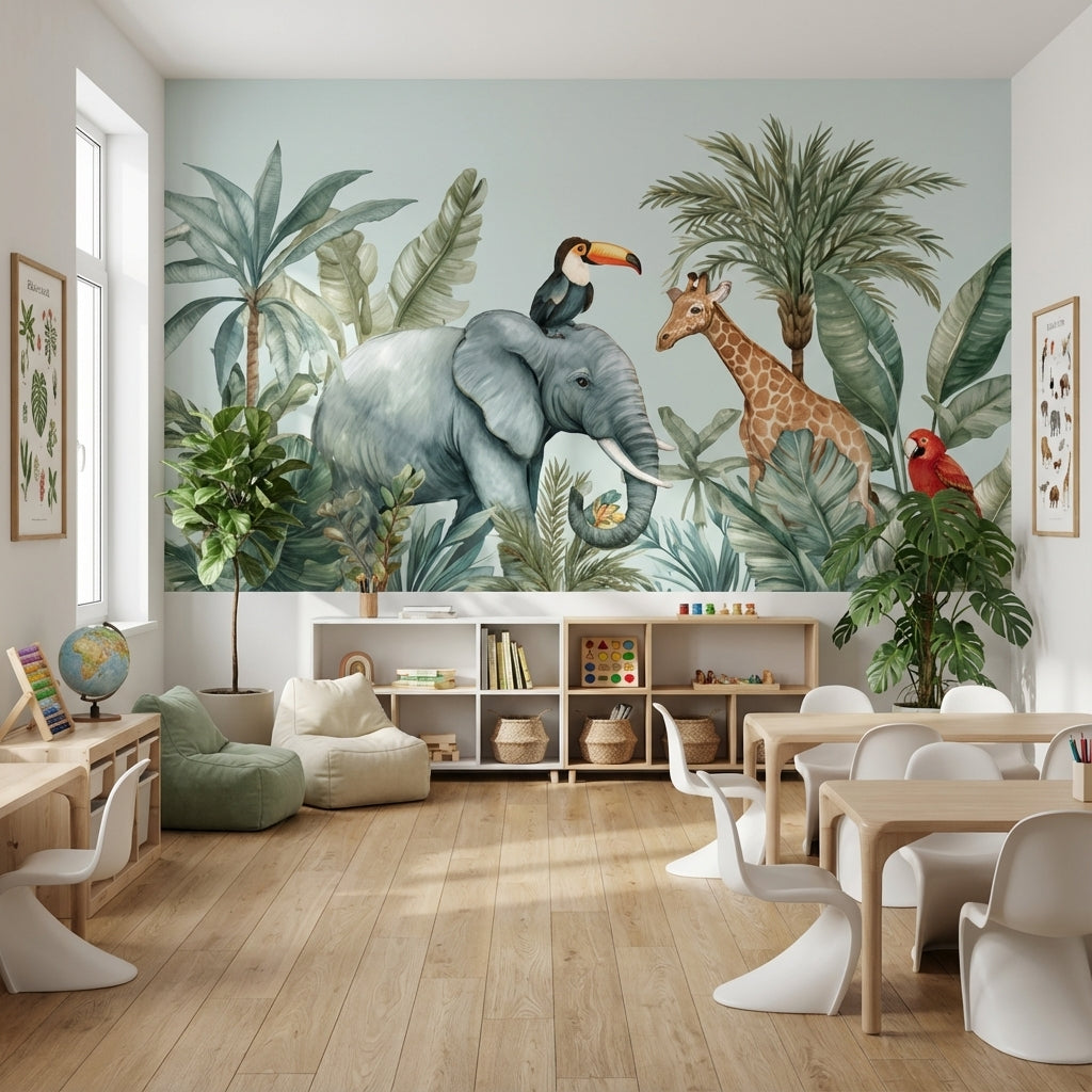 Jungle Wallpaper Animals Tropical Removable Wall Decor