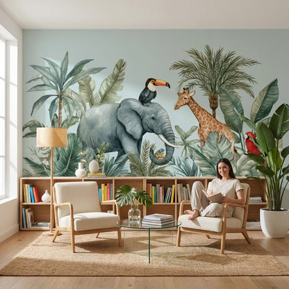Jungle Wallpaper Animals Tropical Removable Wall Decor