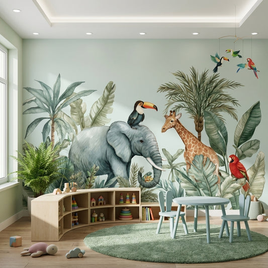 Jungle Wallpaper Animals Tropical Removable Wall Decor
