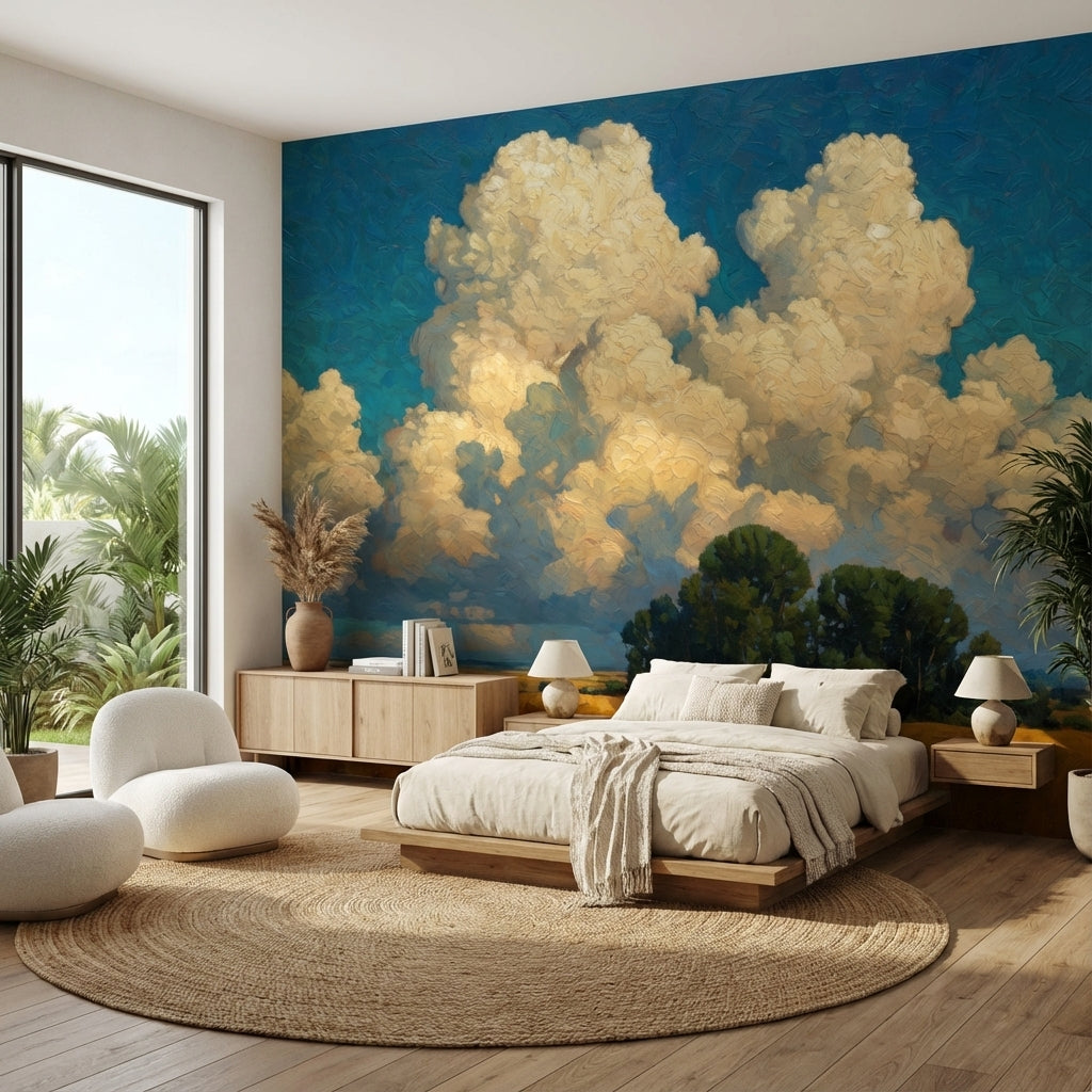Landscape Wallpaper Clouds Blue Sky Removable Wall Decor
