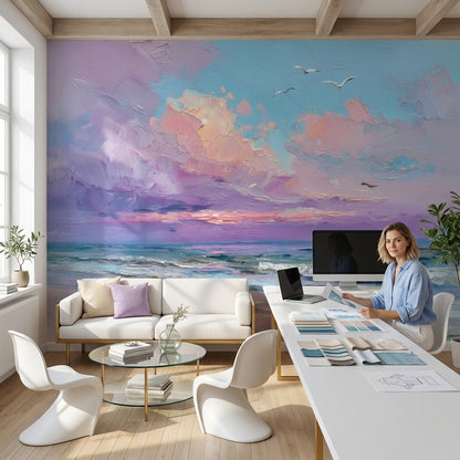 Coastal Wallpaper Sunset Removable Seascape Wall Mural