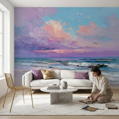 Coastal Wallpaper Sunset Removable Seascape Wall Mural