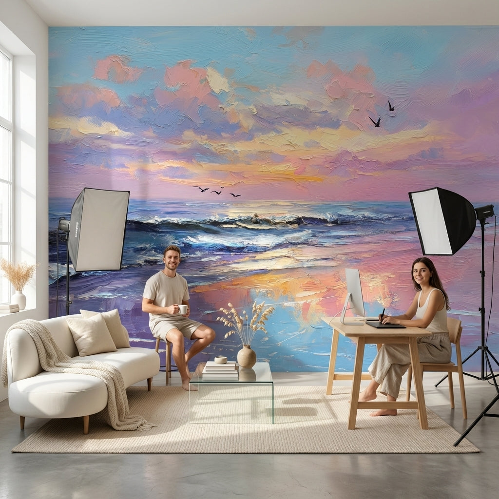 Seascape Wallpaper Sunset Ocean Removable Wall Decor