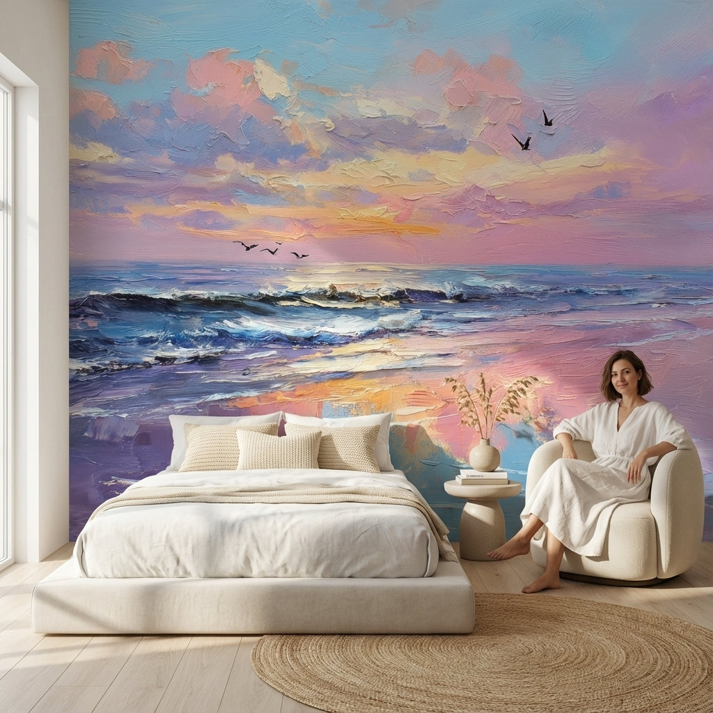 Seascape Wallpaper Sunset Ocean Removable Wall Decor