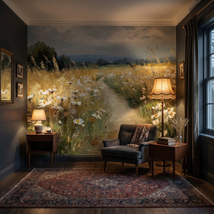 Cloudy Sky Wallpaper Wheat Floral Wall Mural