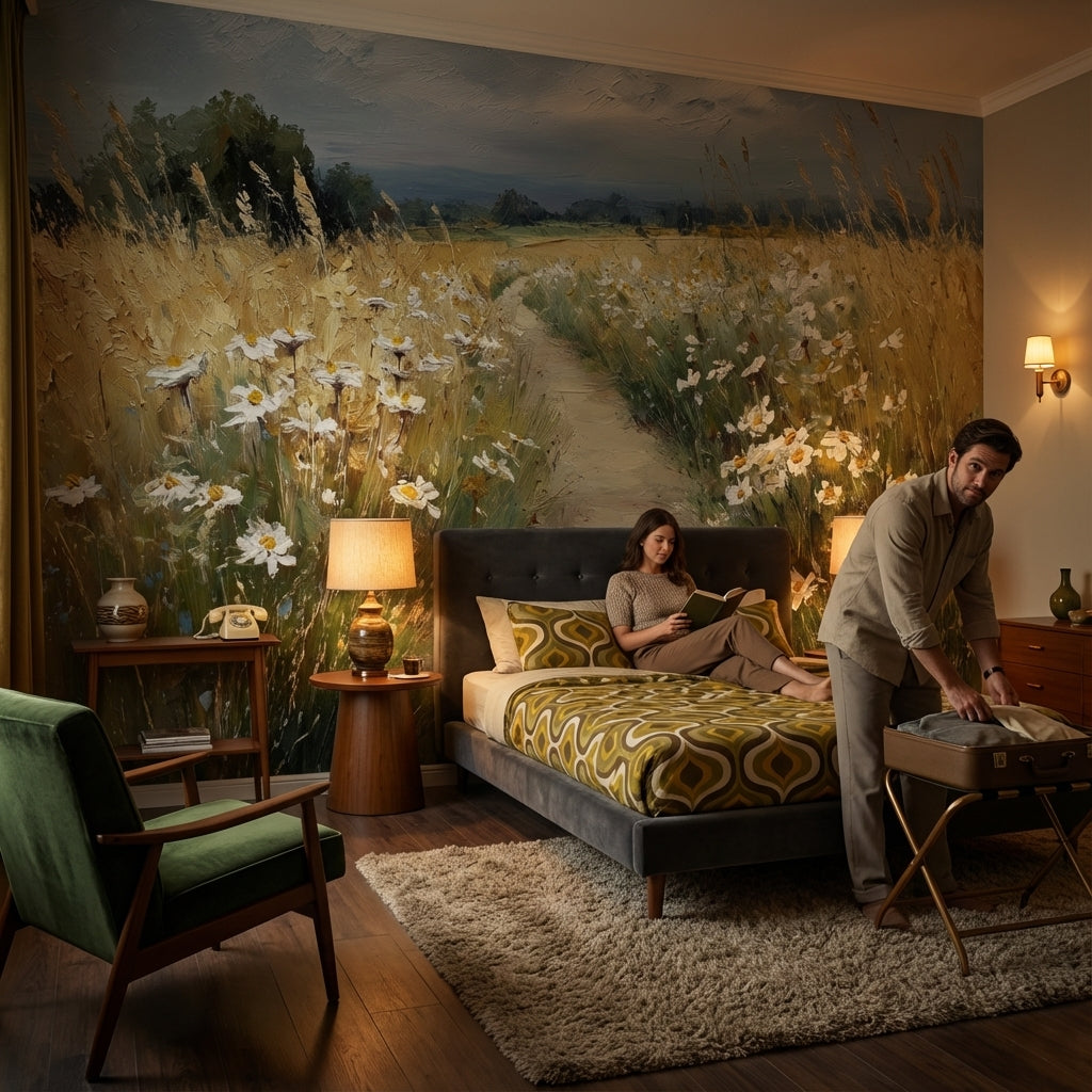 Cloudy Sky Wallpaper Wheat Floral Wall Mural