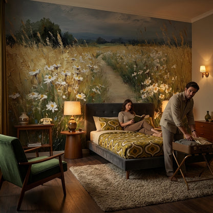 Cloudy Sky Wallpaper Wheat Floral Wall Mural