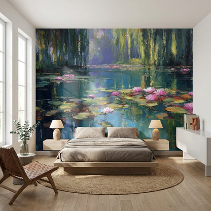 Water Lilies Wallpaper Reflection Removable Nature Wall Mural