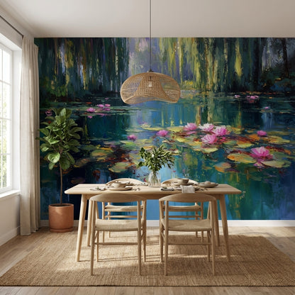 Water Lilies Wallpaper Reflection Removable Nature Wall Mural
