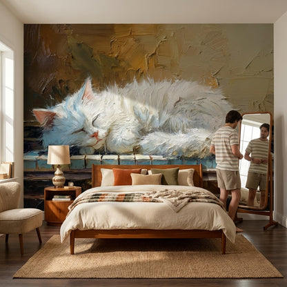 Cat Wallpaper Piano Brown Removable Wall Decor