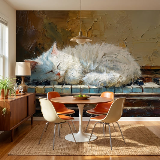 Cat Wallpaper Piano Brown Removable Wall Decor