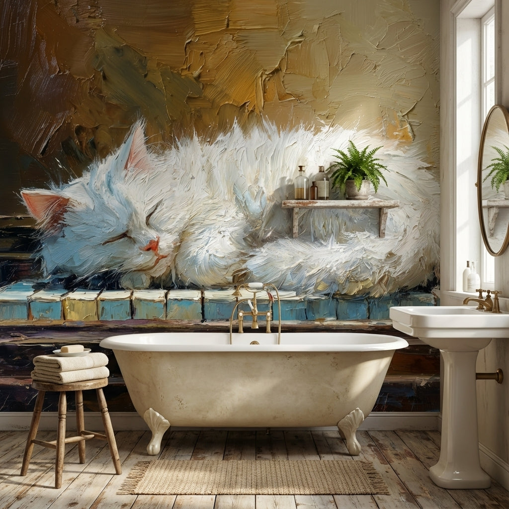 Cat Wallpaper Piano Brown Removable Wall Decor