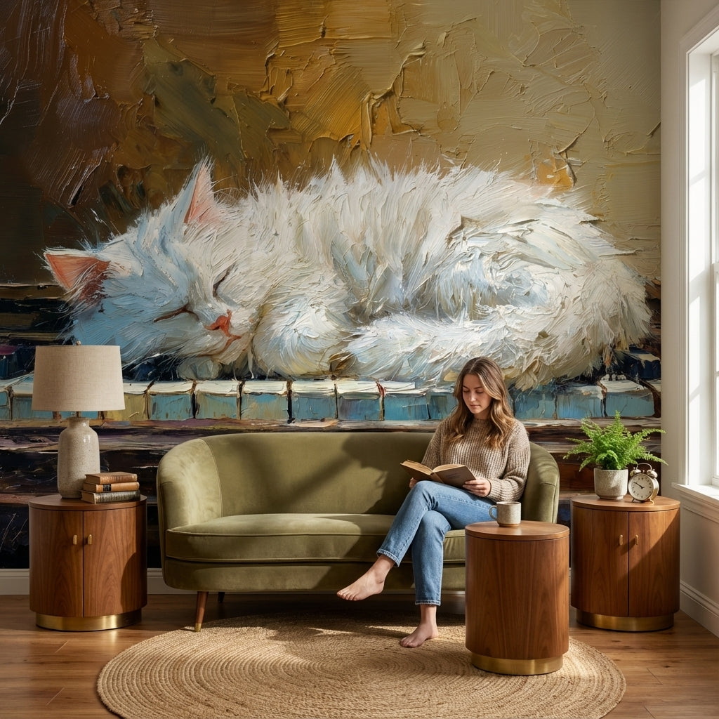 Cat Wallpaper Piano Brown Removable Wall Decor