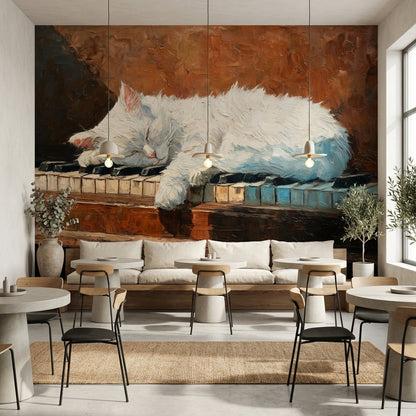 Cat Piano Wallpaper Impressionistic Cozy Wall Mural