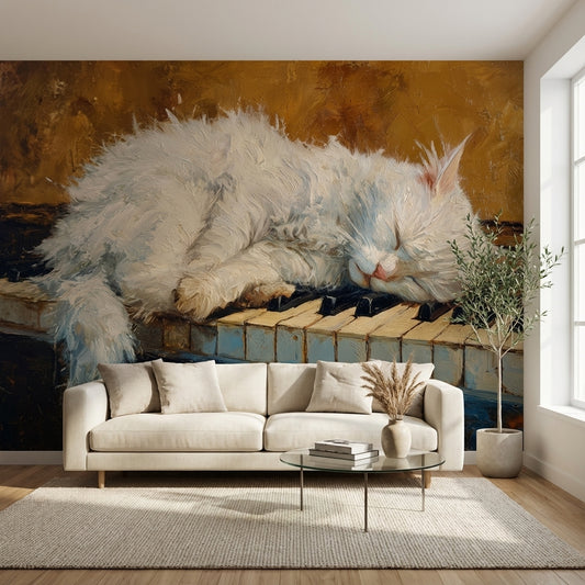 Cat Wallpaper Piano Vintage Removable Wall Decor