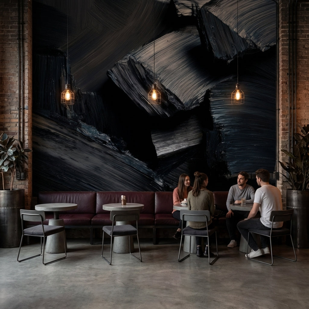 Abstract Wallpaper Brushstrokes Dark Wall Decor